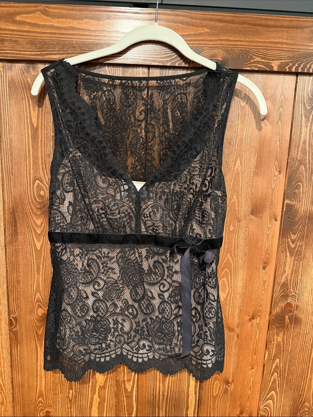 LOFT Black Lace V-Neck Sleeveless Camisole with Waist Tie